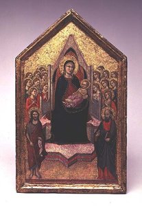 Die Madonna und das Kind mit Johannes dem Täufer, Paulus und Engeln von Jacopo del Casentino