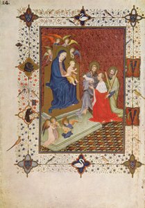 MS 11060-11061 Frontispiz mit John, Herzog von Berry, St. Andreas und St. Johannes beten vor der Jungfrau, Französisch, aus den 