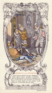 König Heinrich III. von Frankreich und seine Favoriten, die Mignons (Farblithografie)