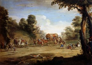 Leben eines Soldaten, Plünderung einer Kutsche von Jacques (after) Callot