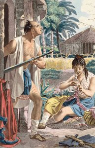 Indianer und seine Frau im Dorf von Jacques (after) Kuyper