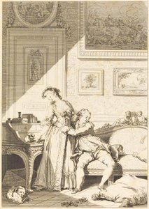 Eine geizige Frau und ein galanter Betrüger von Jacques Aliamet and Antoine Jean Duclos after Jean Honoré Fragonard
