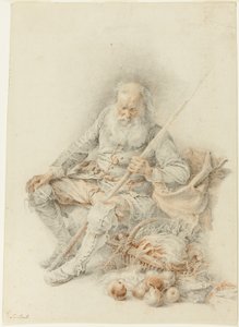 Alter Mann mit einem Korb voller Obst und Gemüse von Jacques André Portail