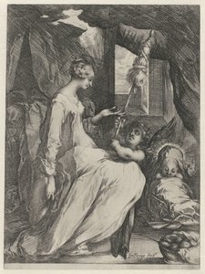 Die Jungfrau Maria spinnt mit dem Christkind und einem Engel von Jacques Bellange