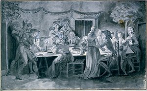 Hochzeitsessen während der Revolution, Zeichnung von Jacques Bertaux