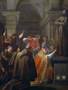 Papst Nikolaus V. im Grab von Franz von Assisi