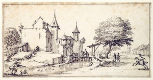 Ein Schloss mit Zugbrücke von Jacques Callot