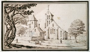 Eine Kirche in Lothringen und ein benachbartes Gebäude