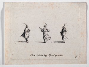 Eine Dame macht Musik und zwei Kavaliere, aus von Jacques Callot