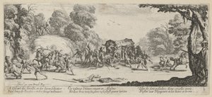 Angriff auf eine Postkutsche, Blatt 8 der Folge "Grauen des Krieges" von Jacques Callot