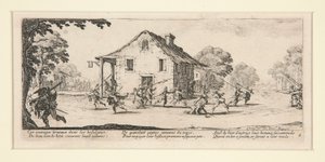 Kampfszene vor einem Haus, aus Die Elenden und Schrecken des Krieges, Nr. 4 von 18 von Jacques Callot