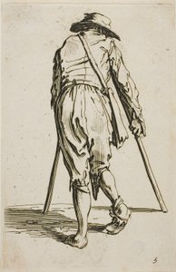 Bettler auf Krücken und mit Hut, von hinten gesehen, Tafel fünf aus Die Bettler von Jacques Callot