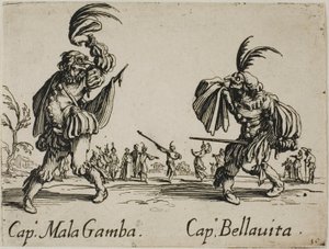 Capitano Mala Gamba - Capitano Bellavita, Platte 15 aus Balli di Sfessania von Jacques Callot