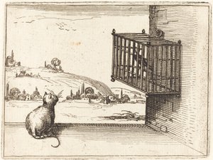Katze beobachtet eingesperrten Vogel von Jacques Callot