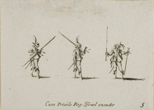 Übung mit geneigten Piken, Platte fünf aus den Militärübungen von Jacques Callot