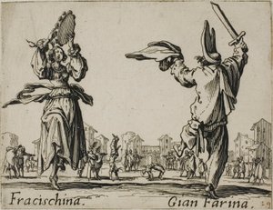 Fracischina - Gian Farina, Platte 17 aus Balli di Sfessania von Jacques Callot