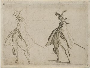 Herr in einem großen Umhang, von vorne gesehen, aus Die Launen von Jacques Callot