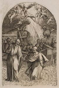 Jesus und der heilige Petrus gehen auf dem Wasser, aus der Serie „Bilder aus Rom“ von Jacques Callot