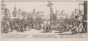 Die Folter, Illustration aus Les Grandes misères de la guerre von Jacques Callot