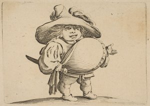Der Mann mit dem großen Bauch, verziert mit einer Reihe von Knöpfen