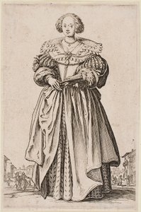Dame mit einem Fächer, aus der Serie „Der Adel von Lothringen“ von Jacques Callot