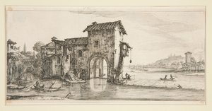 Die Wassermühle, aus Landschaften für Giovanni de Medici von Jacques Callot