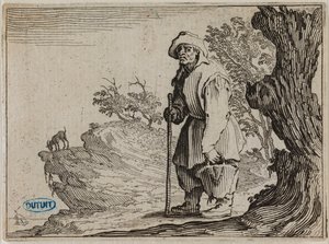 Les Caprices, Der Bauer mit seinem Sack. Einunddreißigstes Stück der Serie von 50 Stichen in Nancy (Lieure 458, Meaume 827)