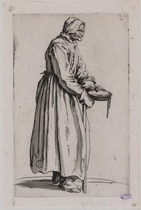 Die Bettler, Die Bettlerin mit der Schale. Zwanzigstes Stück einer Serie von 25 (Lieure 498, Meaume 704) von Jacques Callot