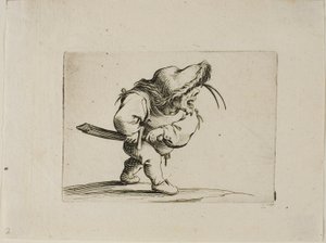 Mann, der sich darauf vorbereitet, sein Schwert zu ziehen, aus Varie Figure Gobbi von Jacques Callot