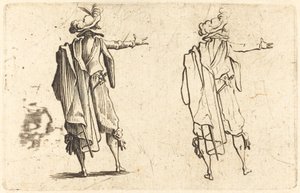 Mann von hinten gesehen mit ausgestrecktem rechten Arm von Jacques Callot