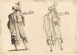 Mann von hinten gesehen mit ausgestrecktem rechten Arm von Jacques Callot
