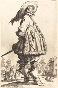 Edelmann mit Pelzbesetztem Mantel, der seine Hände hinter dem Rücken hält von Jacques Callot