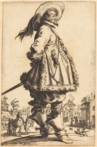 Edelmann mit pelzbesetztem Mantel, die Hände hinter dem Rücken haltend von Jacques Callot