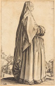 Adlige Frau mit Schleier und pelzbesetztem Kleid von Jacques Callot