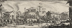Plünderung und Verbrennung eines Dorfes, 1633 von Jacques Callot