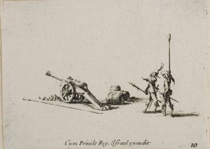 Vorbereitung zum Abfeuern der Kanone, Tafel zehn aus Die militärischen Übungen von Jacques Callot