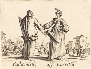 Pulliciniello und Siga. Lucretia von Jacques Callot