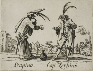 Scapino - Capitano Zerbino, Platte 12 aus Balli di Sfessania von Jacques Callot