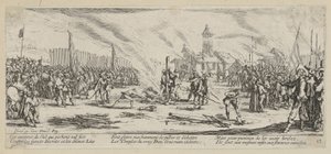 Scheiterhaufen, Blatt 13 der Folge „Grauen des Krieges“ von Jacques Callot