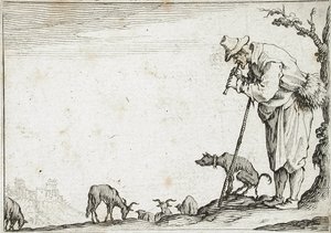 Hirte, der eine Flöte spielt von Jacques Callot