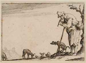 Hirte, der eine Flöte spielt, aus "Die Caprices" (Florenz-Ausgabe) von Jacques Callot