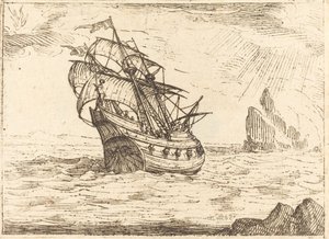 Schiff, das in der Nähe von Felsen navigiert