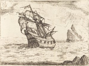 Schiff navigiert in der Nähe von Felsen