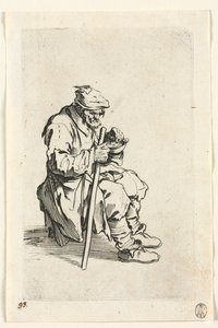 Die Bettler: Bettler sitzt und isst, ca. 1623 von Jacques Callot