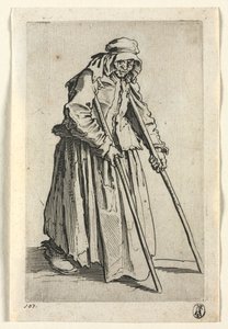 Die Bettler: Bettlerfrau auf Krücken