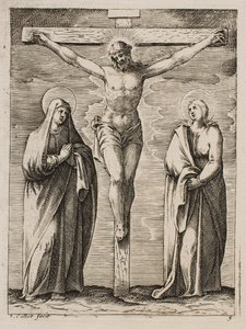 Die selige Jungfrau und der heilige Johannes am Fuße des Kreuzes, aus der Serie „Bilder von Rom“ von Jacques Callot