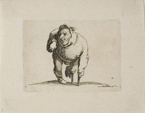 Der Krüppel mit einer Krücke und einem Holzbein, aus Varie Figure Gobbi von Jacques Callot