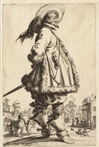 Der Herr im pelzbesetzten Mantel, der die Hände hinter dem Rücken hält von Jacques Callot