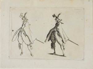 Der Herr mit einem großen Mantel, von vorne gesehen, aus Die Caprices von Jacques Callot