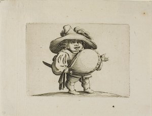 Der dickbäuchige Mann mit einer Reihe von Knöpfen, aus Varie Figure Gobbi von Jacques Callot